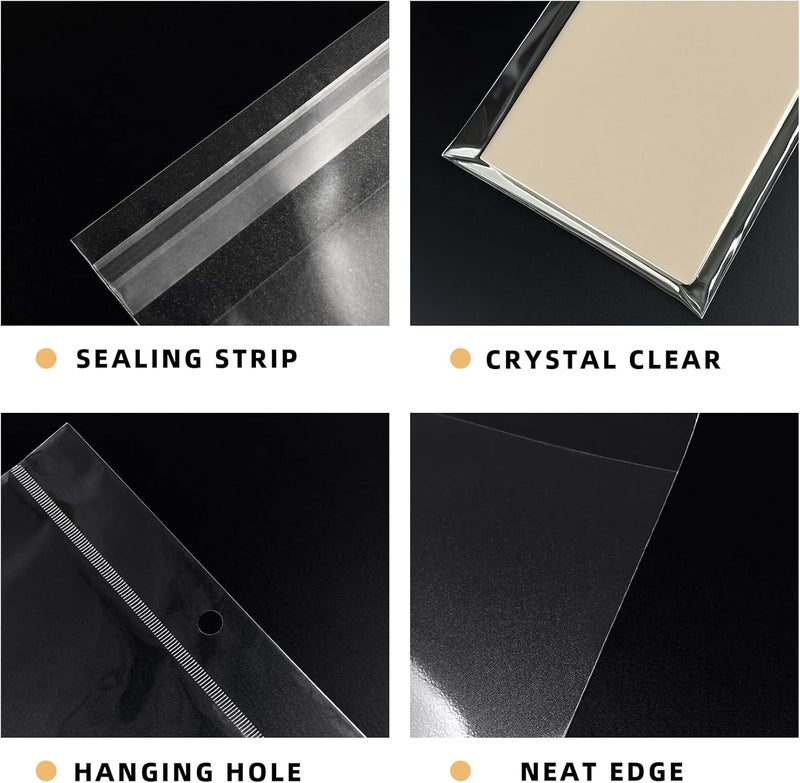 Morepack 7x7 Inches Hanging Hole Self Sealing Cellophane Bags Self Adhesive, 100 Pieces Clear Resealable Cellophane Bags with hanging header for Jewelry Necklace - Image 3